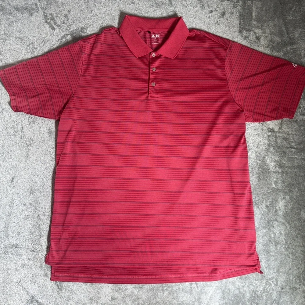 Adidas Red Striped Polo Shirt Golf Short Sleeve Red Size 2XL Performance